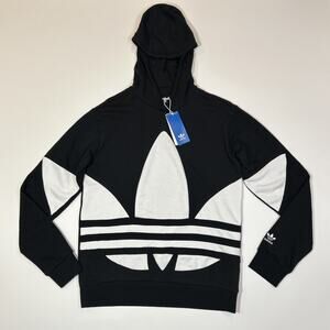 Adidas Girls XL Big Trefoil Hoodie Black White Logo Sweatshirt NWT New